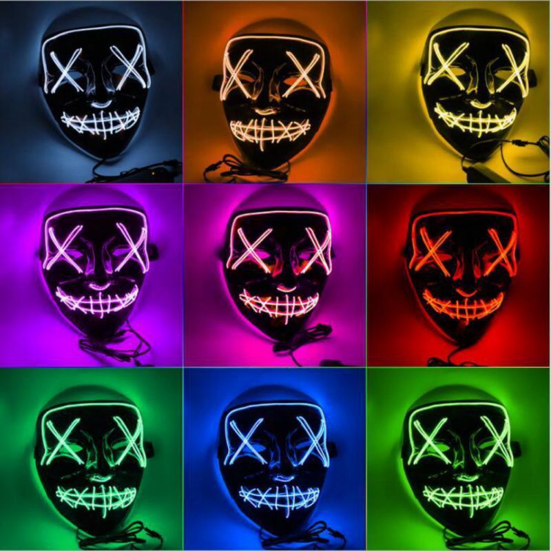 Christmas Pvc Halloween Scary Horror Dj Purge Party Masks Wire Led Rave Helmet Cosplay Prop Bar Masquerade Neon Masks