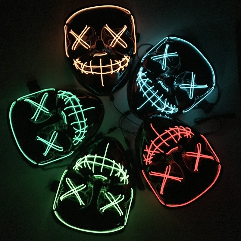 Christmas Pvc Halloween Scary Horror Dj Purge Party Masks Wire Led Rave Helmet Cosplay Prop Bar Masquerade Neon Masks