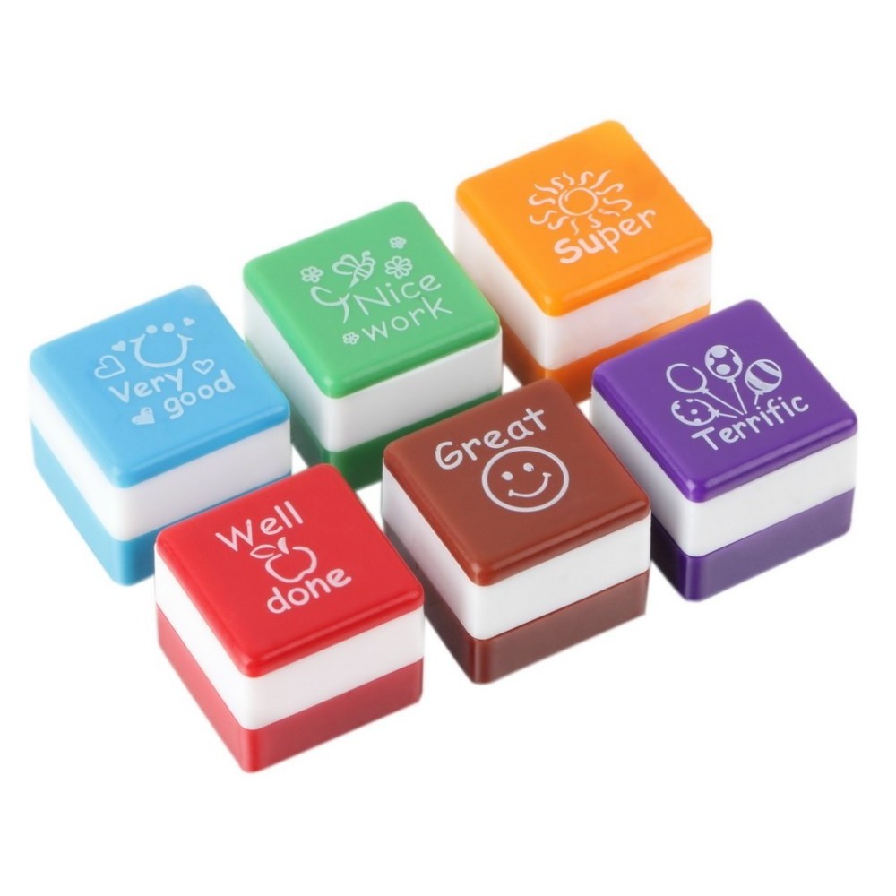 Cube Plastic Teacher Reward Teaching Stamps Customize Rubber  Personalized Kids Toy Self-inking Stamp