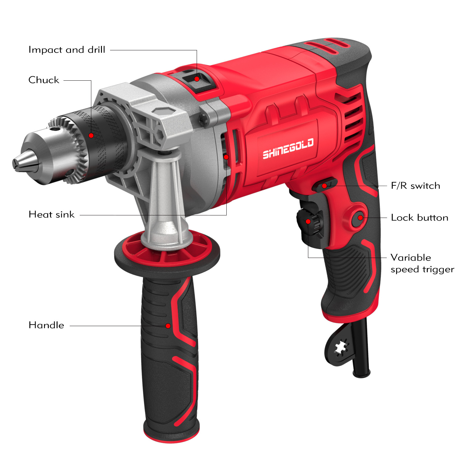 Power Tools professional 910W 13mm lock-on switch with variable speed 13mm chuck impact drill power drills