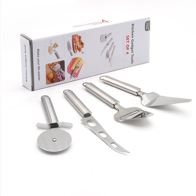 Stainless Steel Kitchen Gadgets 4-Piece Set Amazon Hot Sale Pizza Cake Spatula Scraper Cheese Cutter Set