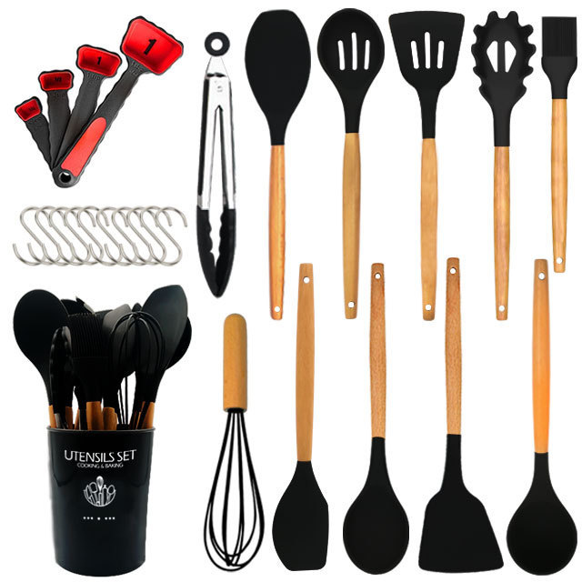 Kitchen Cooking Utensils Set 25 Pieces Non-stick Kitchen Utensils Spatula Set Wooden Handle Kitchen Gadgets with Stand