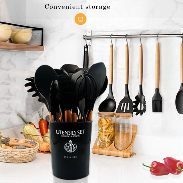 Kitchen Cooking Utensils Set 25 Pieces Non-stick Kitchen Utensils Spatula Set Wooden Handle Kitchen Gadgets with Stand