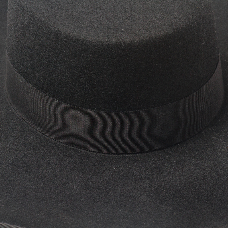 2021 Vintage Ladies  Panama  flat top Women Black wide brim 100% Wool Felt Fedora Hat