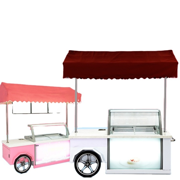 Shineho Professional High Efficiency small ice cream machine car ice cream push cart mobile hand push ice cream cart