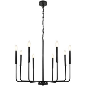 Black Farmhouse 8-Light Rustic Industrial Iron Chandeliers Candle Hanging Chandeliers