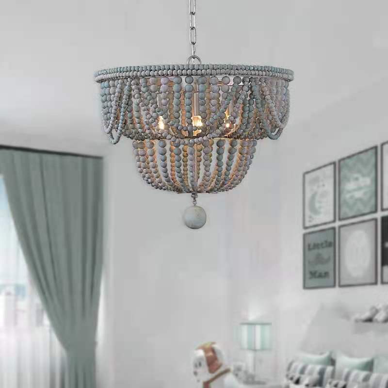 Customization American retro new style romantic warm wood bead boho artistic modern luxury lamp chandeliers