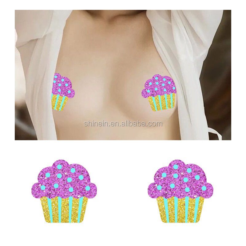 Shinein Custom Design Cupcake Shape Sexy Breast Sticker Pasties Disposable Adhesive Nipple Covers