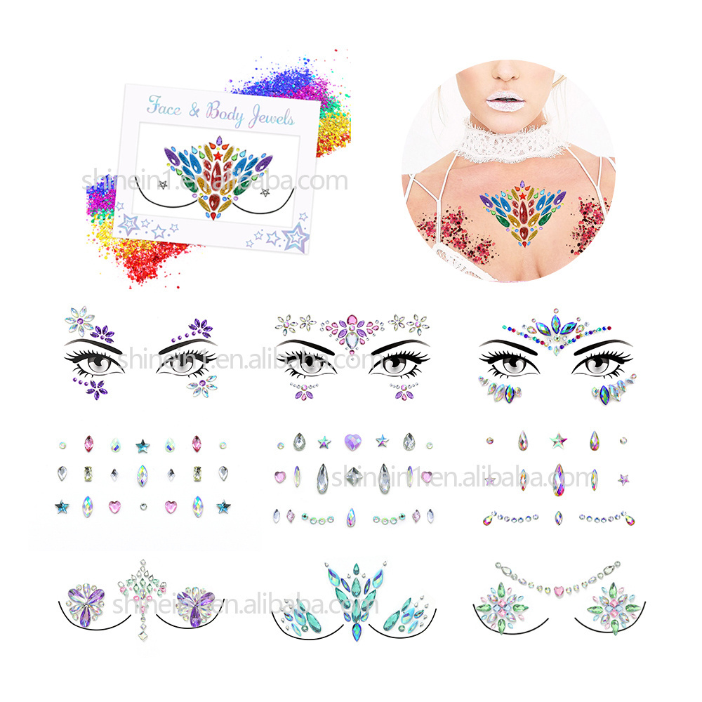 Shinein Bindi Rave Crystal Face Gems Jewel Temporary Tattoo Adhesive Rhinestones for Face