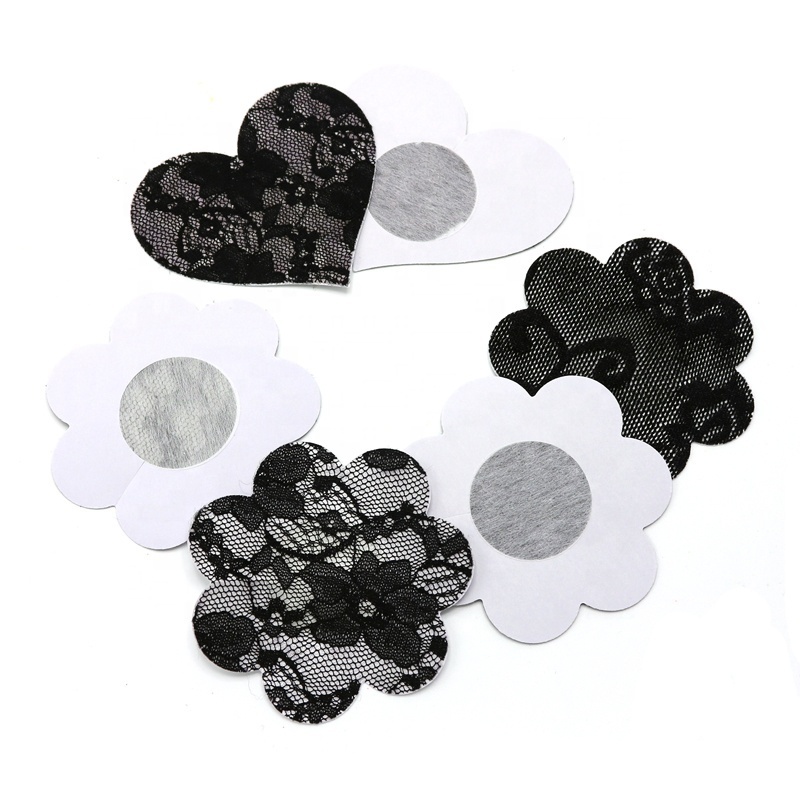 Hot Sale Traceless Breast Pasties Disposable Adhesive Sexy Black Lace Boobs Nipple Stickers Cover for Girl's Strapless Dress