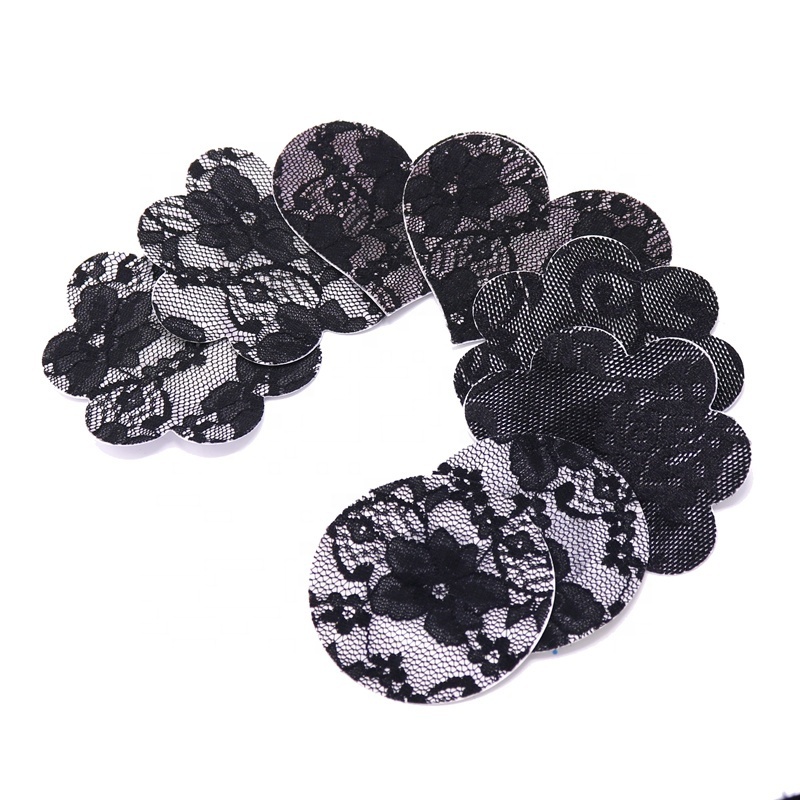 Hot Sale Traceless Breast Pasties Disposable Adhesive Sexy Black Lace Boobs Nipple Stickers Cover for Girl's Strapless Dress