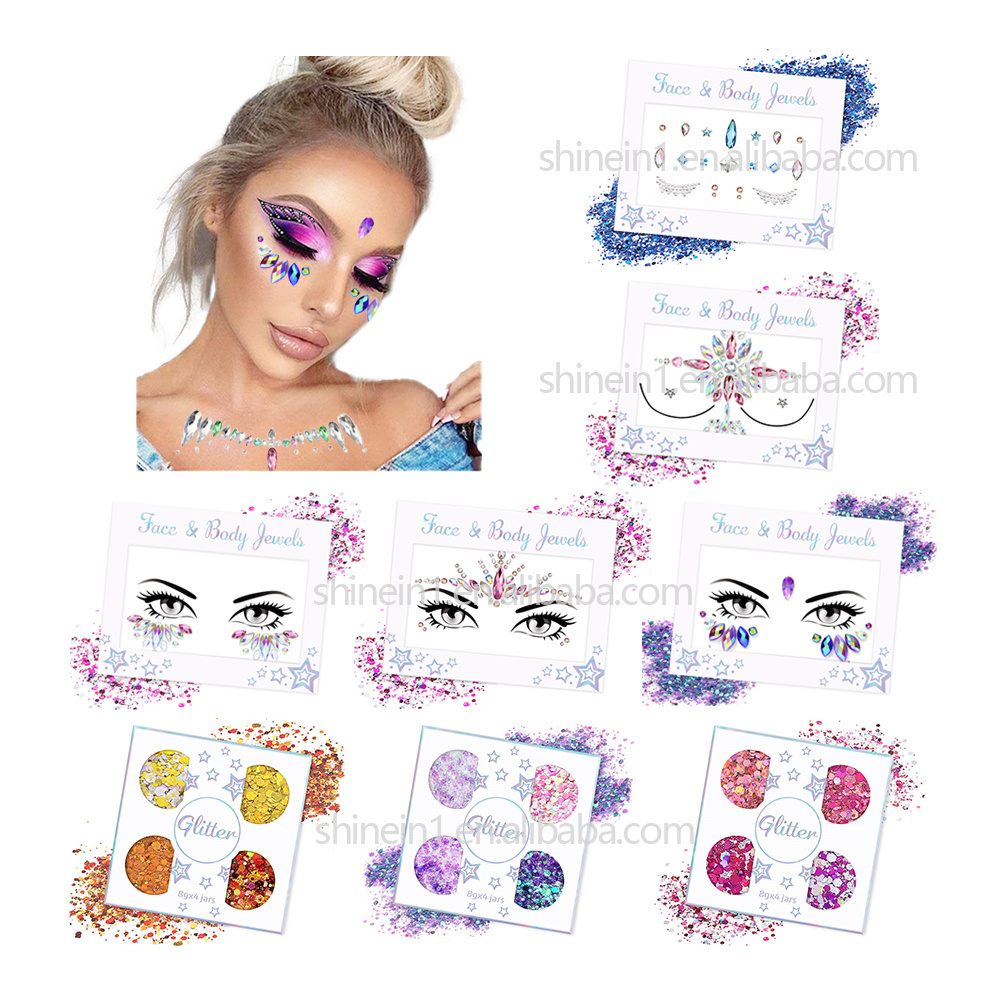 Shinein Bindi Rave Crystal Face Gems Jewel Temporary Tattoo Adhesive Rhinestones for Face