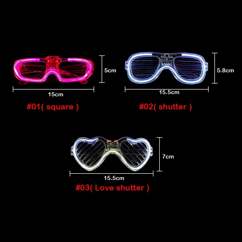 Hot Sale Shutter Shades Neon Flashing Glasses Glow in Dark Party Favors Supplies Plastic Light Up LED Glasses