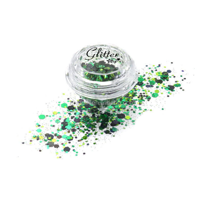 Wholesale Holographic Chunky Glitter Polyester Cosmetic Hair Face Body Glitter in Jar