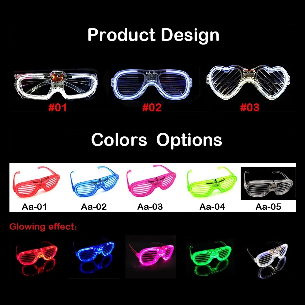 Hot Sale Shutter Shades Neon Flashing Glasses Glow in Dark Party Favors Supplies Plastic Light Up LED Glasses