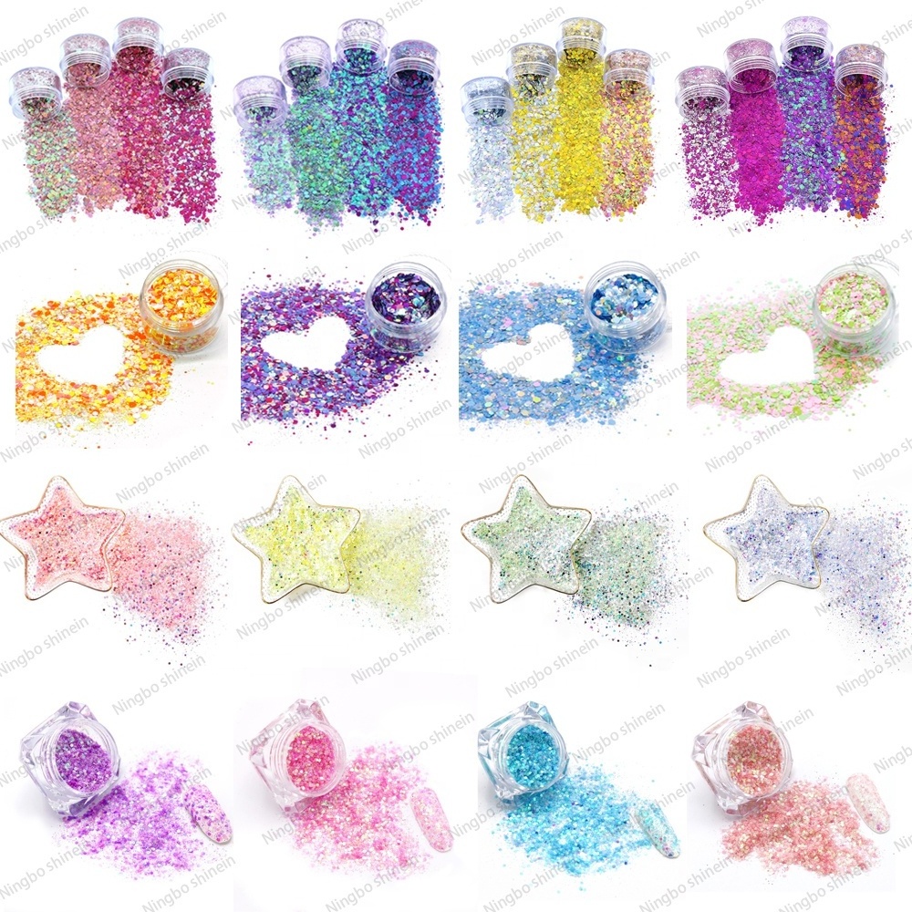 Wholesale Holographic Makeup Cosmetic Face Body Glitter Bulk Loose Polyester Chunky Glitter for Festival