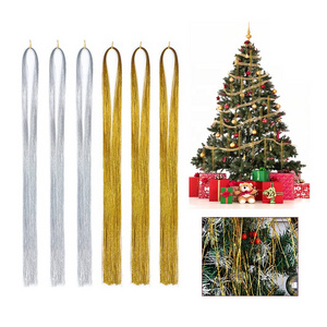 Wholesale Decoration Christmas Tree Synthetic Hair Tinsel Extension Holographic Silver Gold Glitter Hair Tinsel