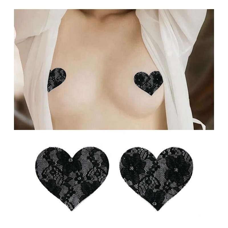 Hot Sale Traceless Breast Pasties Disposable Adhesive Sexy Black Lace Boobs Nipple Stickers Cover for Girl's Strapless Dress