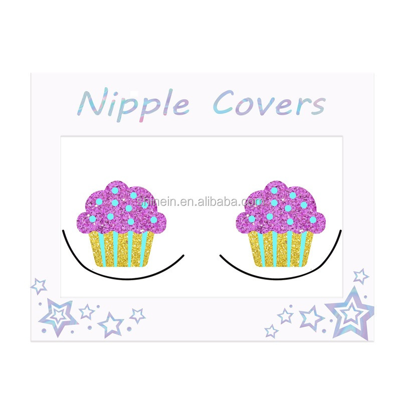 Shinein Custom Design Cupcake Shape Sexy Breast Sticker Pasties Disposable Adhesive Nipple Covers