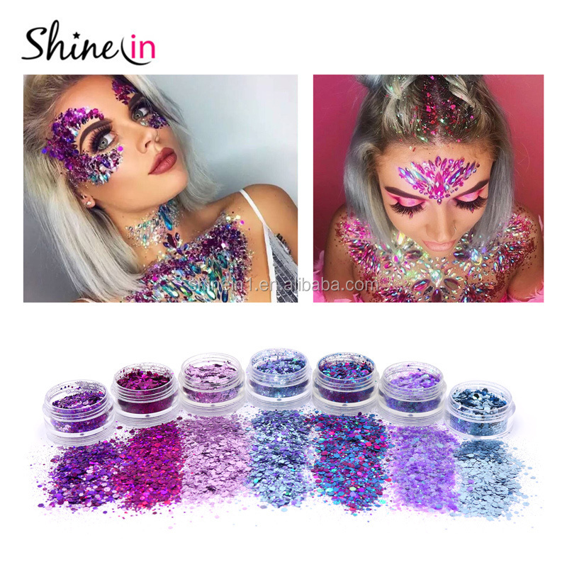 Shinein Popular Eco-Friendly Chunky Glitter Pink Purple Blue Multicolor Body Face Glitter for Party Decoration