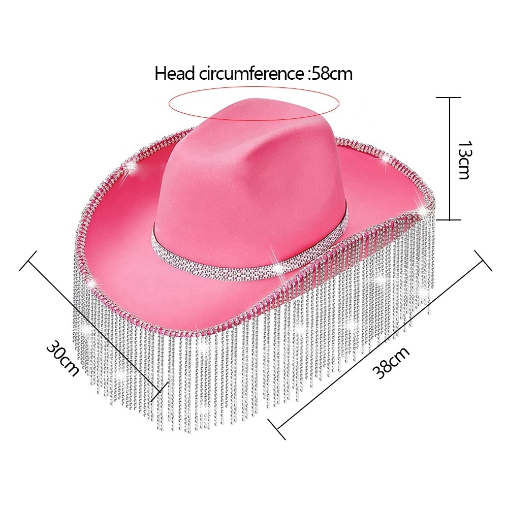 Shinein Women Diamond Pink Cowboy Hats Fringe Holographic Glitter Sparkly Neon Space Party Cowgirl Hat for Music Festival