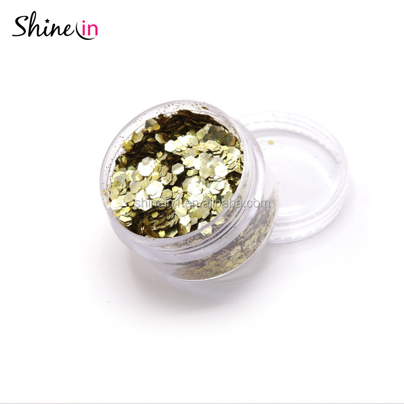 Shinein Non-toxic Body Bio Glitter Gold Cosmetic Grade Chunky Biodegradable Glitter for Face Nail Makeup