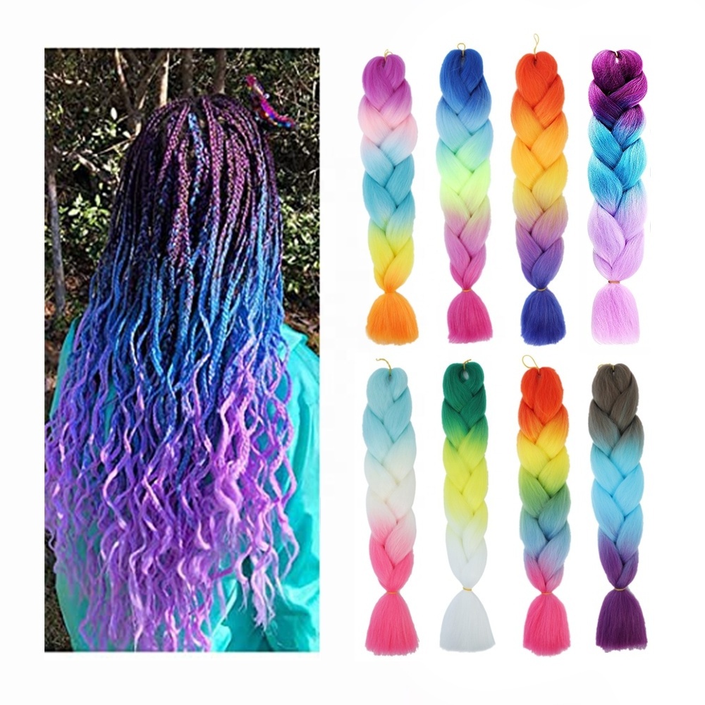 Hot Sale Hair Band Rainbow Pony tail Synthetic Hair Piece Dirty Colored Gradient Braids Ponytail Hair Extensions for Women Kids