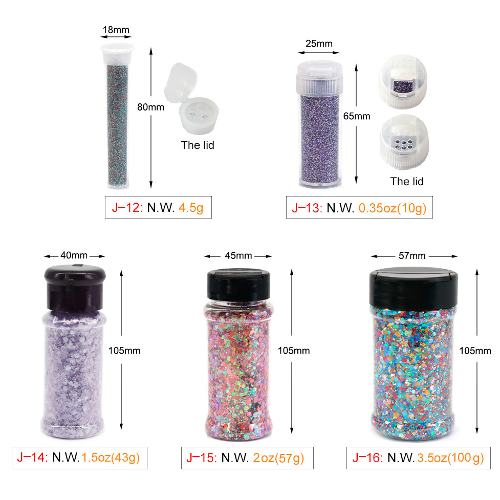 Shinein Bulk Holographic Chunky Glitter in Shaker 4.5g 10g 1.5oz 2oz 3.5oz Jars Glitter Container Shaker