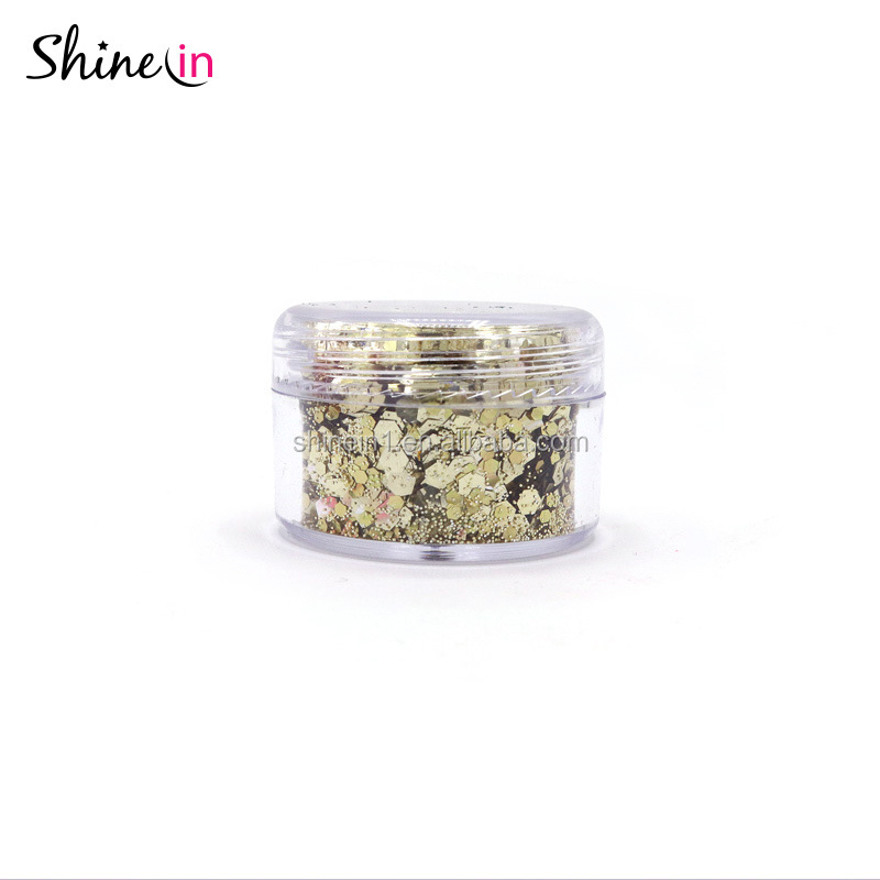 Shinein Non-toxic Body Bio Glitter Gold Cosmetic Grade Chunky Biodegradable Glitter for Face Nail Makeup