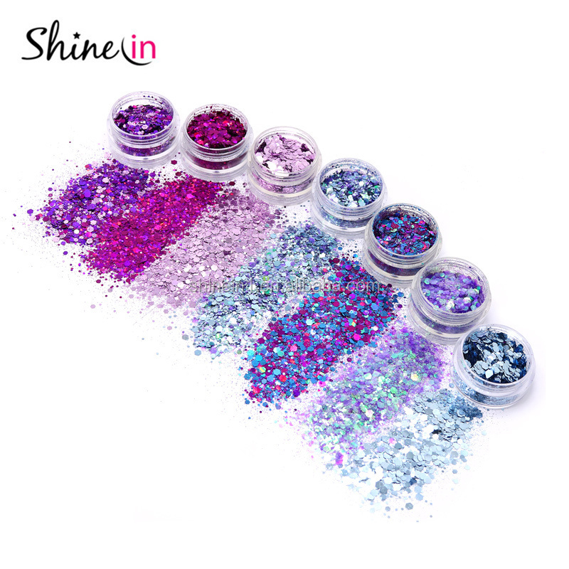 Shinein Popular Eco-Friendly Chunky Glitter Pink Purple Blue Multicolor Body Face Glitter for Party Decoration