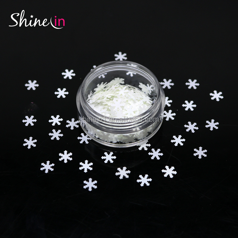 Hot Sale Craft Christmas White Snow Nail Art Glitter Sequins White Snowflake Shapes Glitter for Decoration