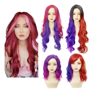 Wholesale Heat Resistant Natural Woman Hair Long Wigs Wavy Color Cosplay Synthetic Wigs for Festival Party