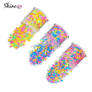 Shinein Chunky Neon Heart Glitter Fluorescent Butterfly Dot Neon Shape Glitter Nail Art Mixed Neon Color Glitter for Festival