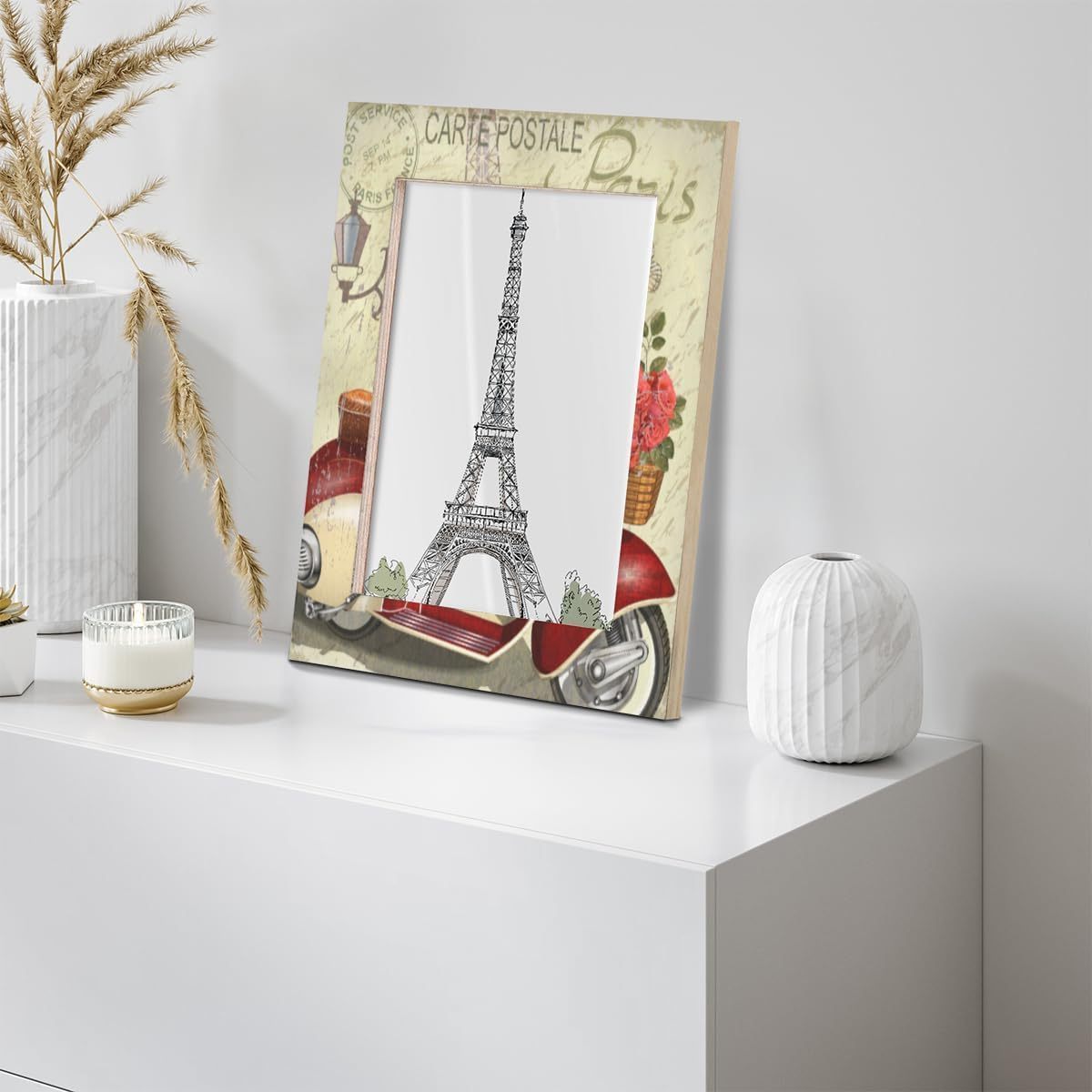 Paris Poster Vintage 8x10 Picture Frame for Home Bedroom Living Room Paris Design Wooden Photo Frame for Display Desktop or Wall