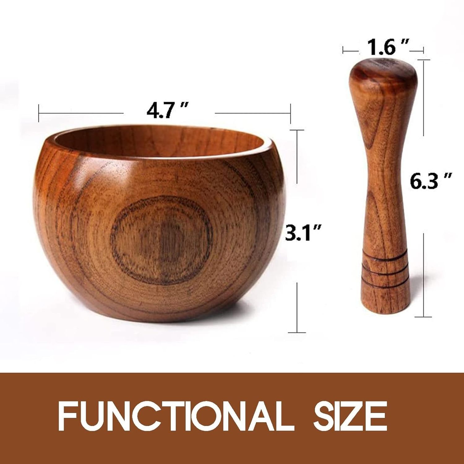 Wood Mortar and Pestle Set Wood Grinder Bowl for Guacamole, Salsa, Herb Crusher and Pill Manual Bowl Seasonings Pill Crusher