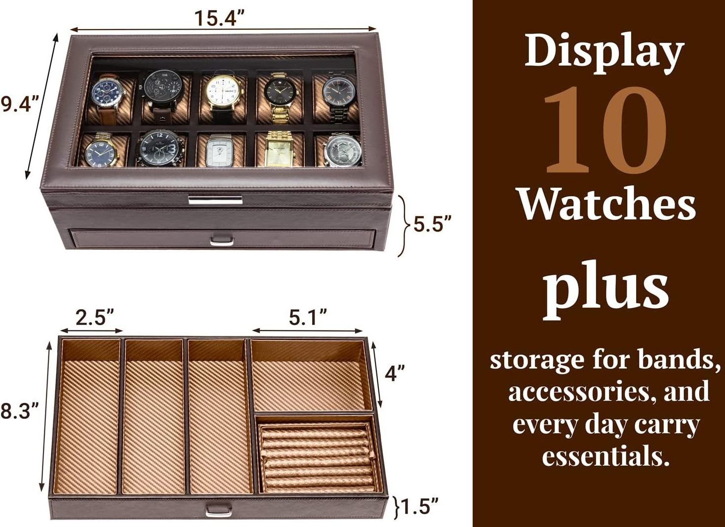 Watch Box Organizer for Men Display Case for Men, Watch Holder for Men, Jewelry Organizer for Men