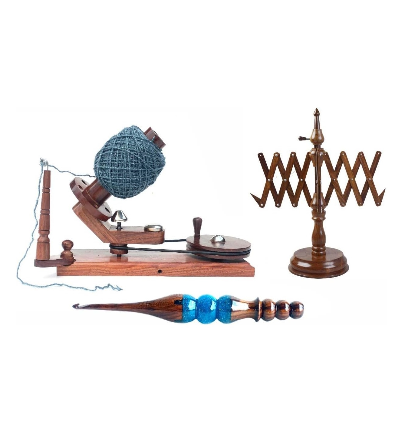 Yarn Large Ball Winder and Table Top Swift Crochet Umbrella Holder Hand Knitting Winding Tools Wool Rosewood Winder and Swift