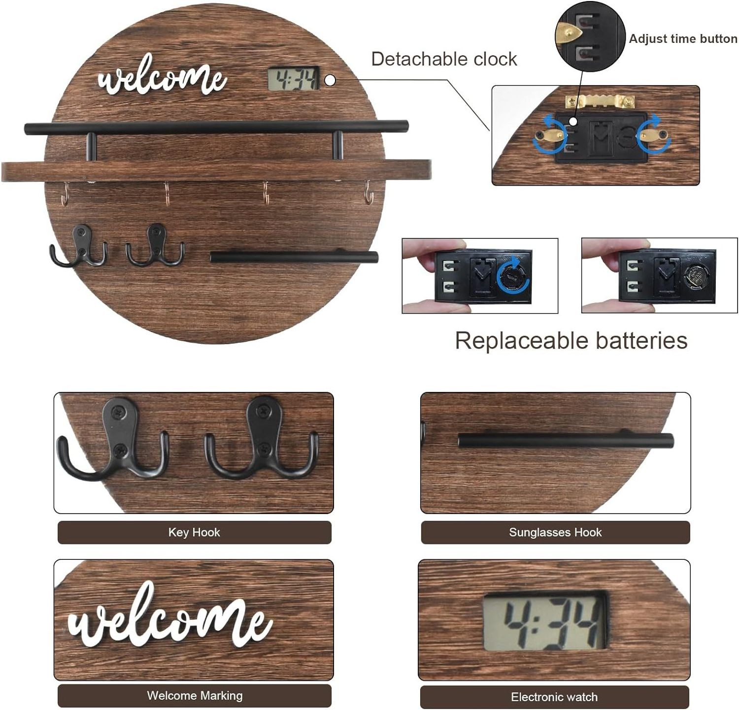 Key Holder for Wall Decorative - Round Wooden Key Holder Wall Mount With Shelf And Hooks Key Rack Organizer for Entryway