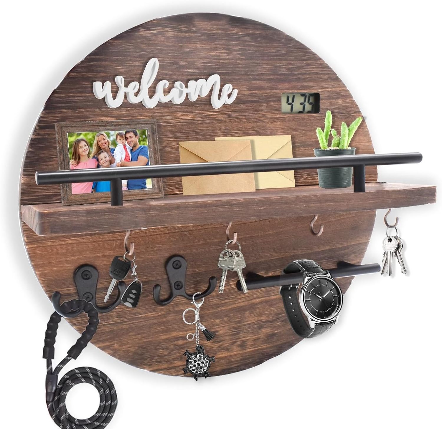 Key Holder for Wall Decorative - Round Wooden Key Holder Wall Mount With Shelf And Hooks Key Rack Organizer for Entryway