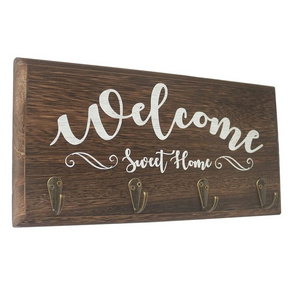 Key Holder for Wall Farmhouse Home Decorative Wooden Entryway Key Hangers with 4 Hooks Sweet Home Sign 12 x 6 x 3/4 inch