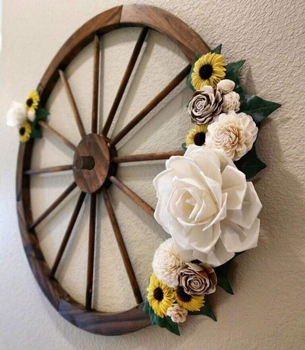 24 in. Steel-Rimmed Wooden Wagon Wheels - Decorative Wall Decor, Set of Two