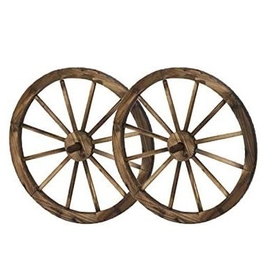 24 in. Steel-Rimmed Wooden Wagon Wheels - Decorative Wall Decor, Set of Two