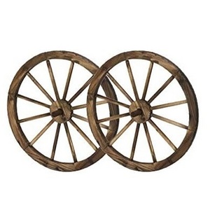 24 in. Steel-Rimmed Wooden Wagon Wheels - Decorative Wall Decor, Set of Two