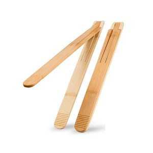 Bamboo Wood Salad Tongs with Space Saving Collapsible Spring, 11" Cooking Tong Enhanced Grip for Kitchen, BBQ Cooking, Camping