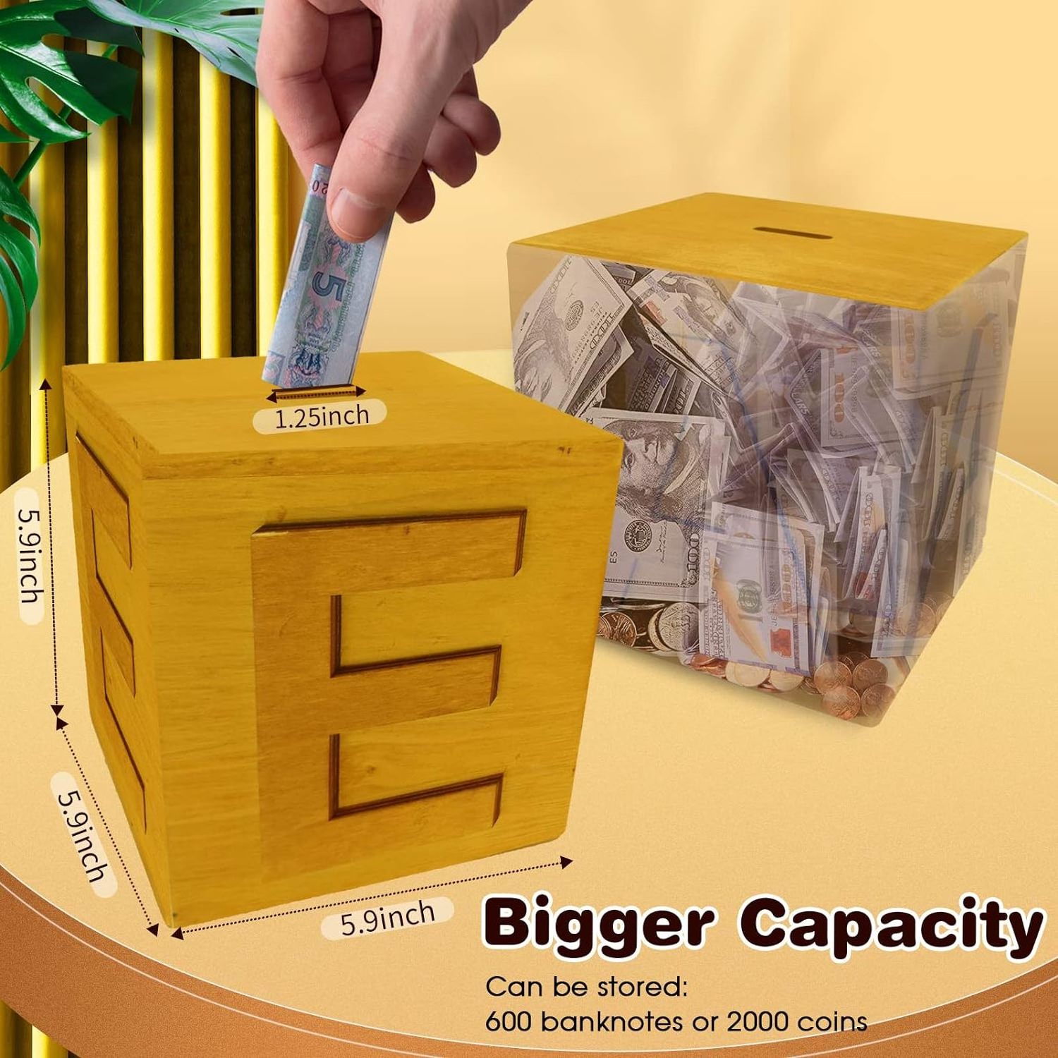 Money Box for Cash/Kids Large Wooden Coin Bank for Boys Girls Letter Money Bank Perfect Piggy Bank Gift for Birthday Christmas