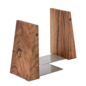 Book Ends for Shelves - Handmade Wooden Bookends with Metal Base, Walnut Tree - Sturdy Book Holders for Heavy Books Fancy