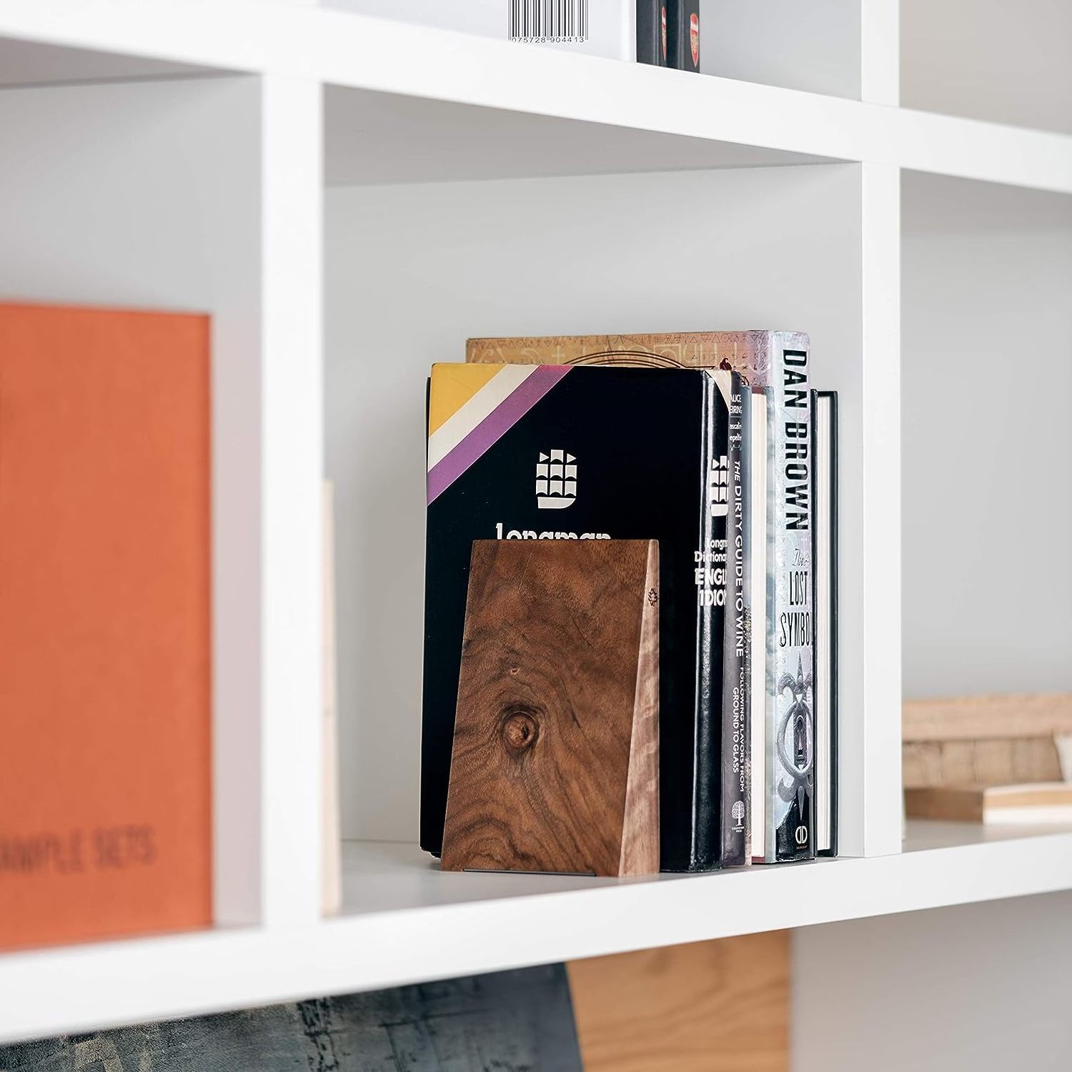 Book Ends for Shelves - Handmade Wooden Bookends with Metal Base, Walnut Tree - Sturdy Book Holders for Heavy Books Fancy