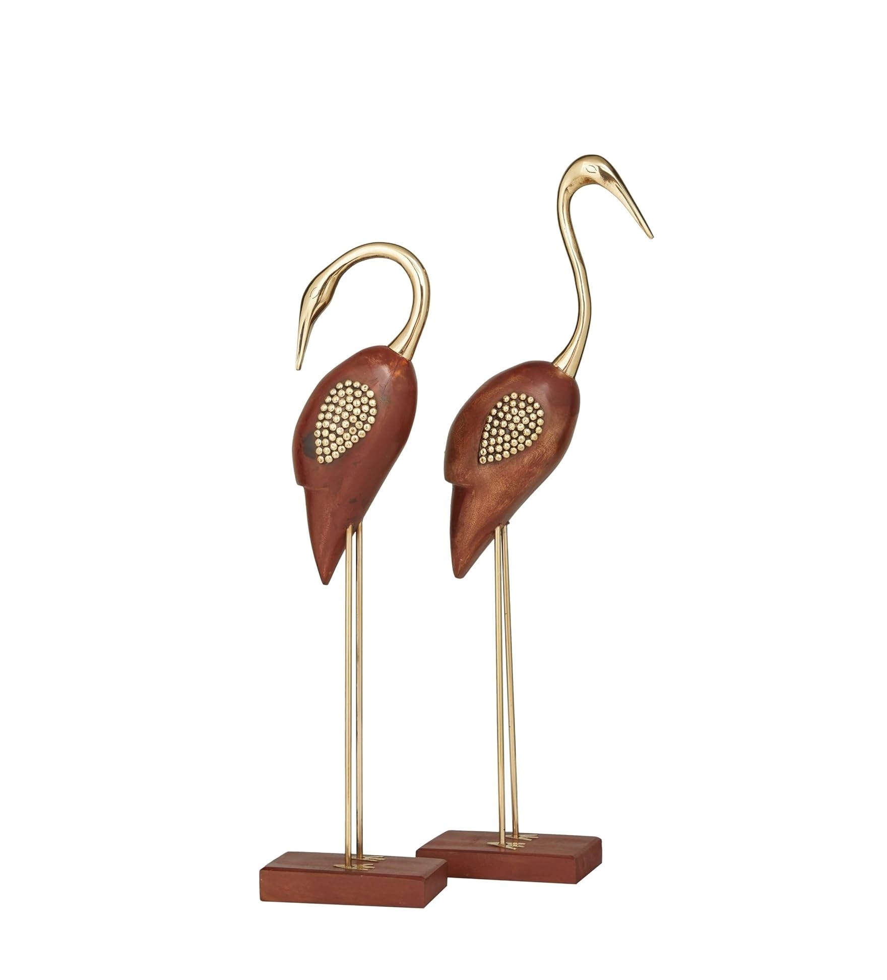 Mango Wood Bird Sculpture Set of 2  Brown