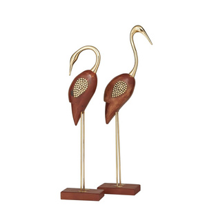 Mango Wood Bird Sculpture Set of 2  Brown