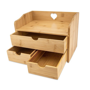 Bamboo Desk Organizer with Drawers, Tabletop Desk Organizer Bamboo Desk Organizers and Storage - Mini Bamboo Tabletop